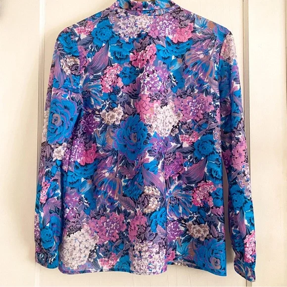 Vintage 70s Puss Bow Floral Button Down Blouse - Picture 4 of 5